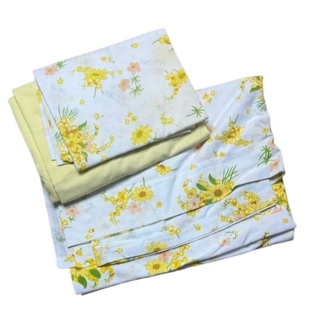 MCM Vintage Morgan Jones Floral Twin Sheet Set yellow and white